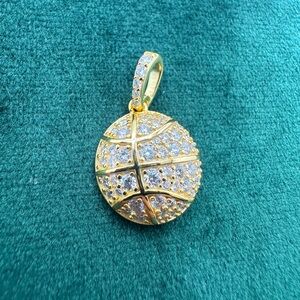 Basketball Pendant Charm in Gold over Sterling Silver CZ
